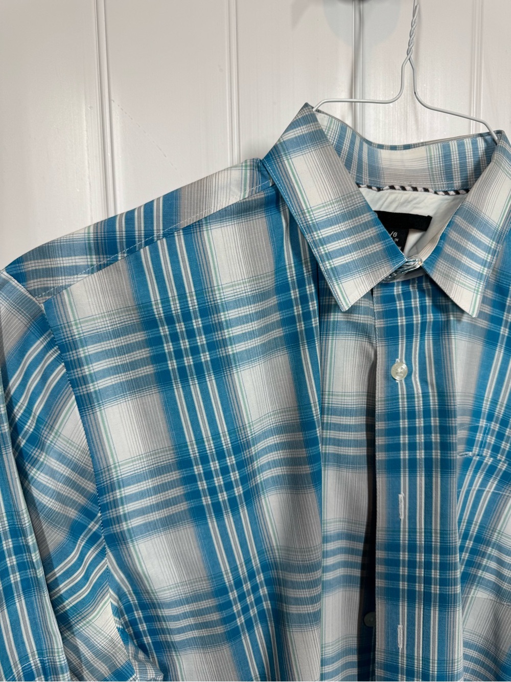 Volcom Men's Teal and White Plaid Short-Sleeve Button-Down Shirt SZ L - Picture 4 of 7